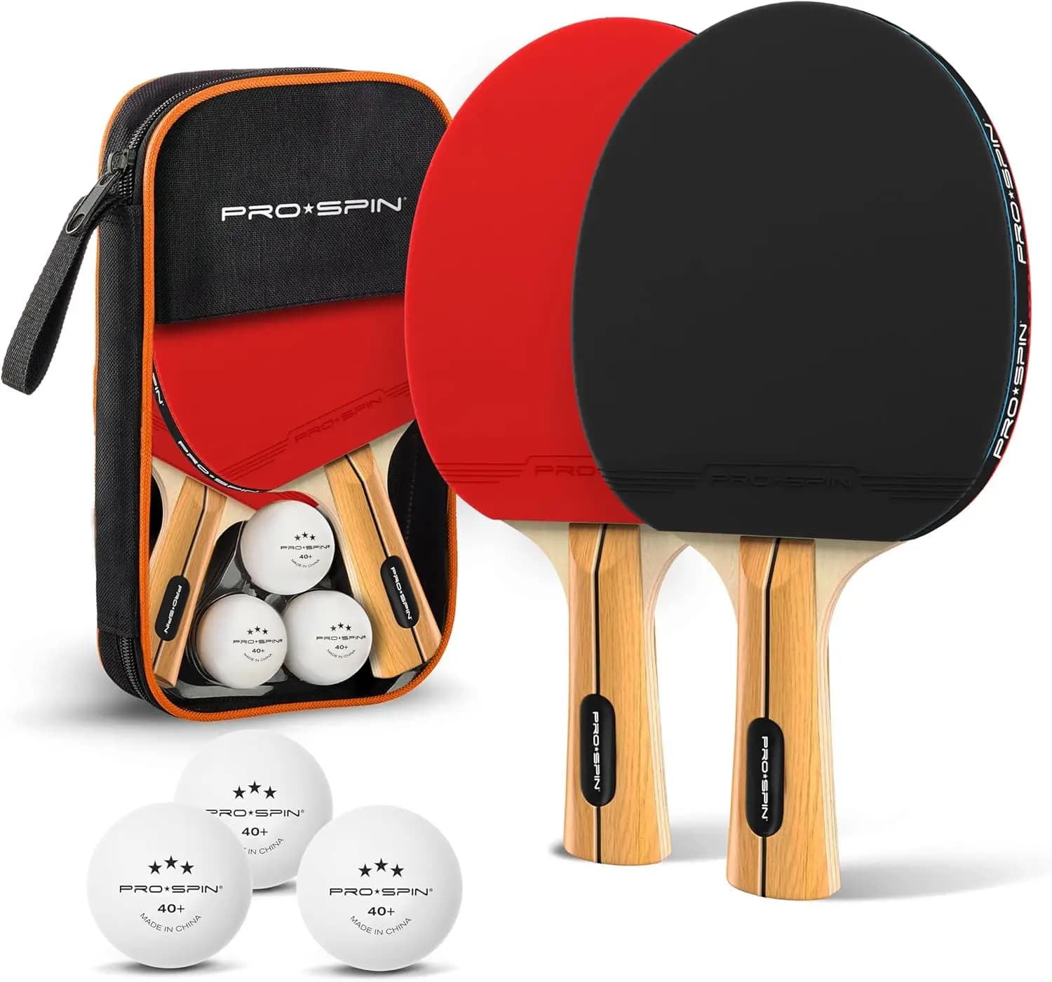Set di Racchette da Ping Pong PRO-SPIN - Racchette da Tennis da Tavolo ad Alte Prestazioni con Spugna da 1,8mm, Palline a 3 Stelle e Custodia per Interni