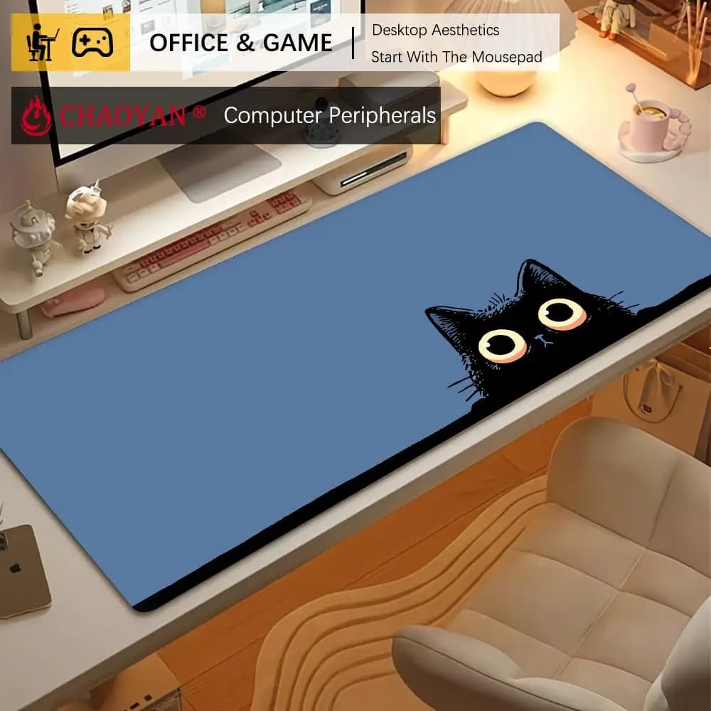 Tappetino per mouse artistico ed estetico con gatto carino, tappetino da scrivania antiscivolo e resistente, tappetino per mouse da ufficio e da gaming con bordi cuciti e stampa HD