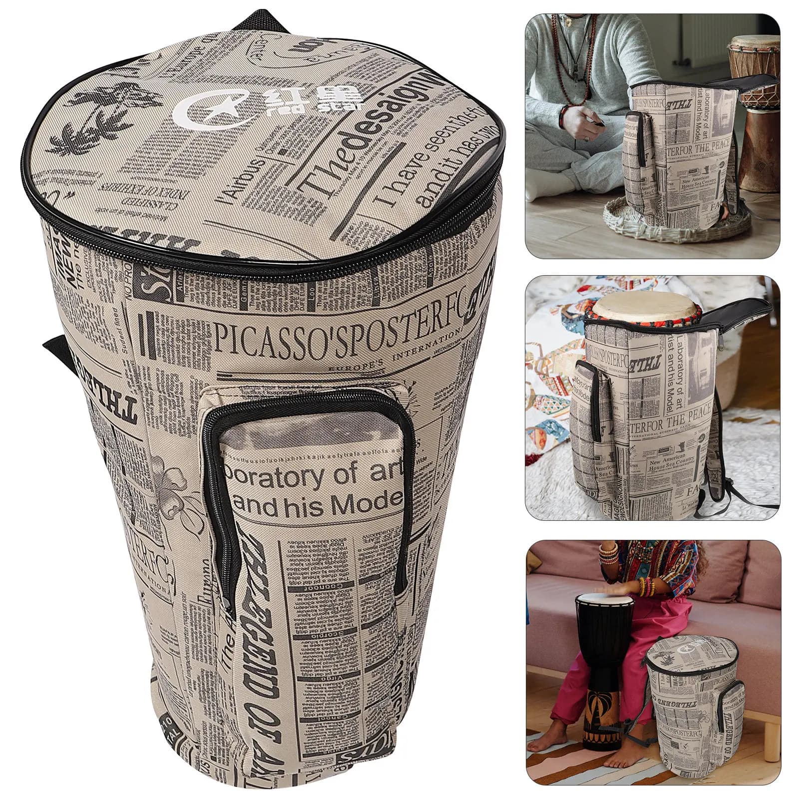 Borsa per Tamburo Africano 10 Pollici, Zaino Impermeabile in Tela Spessa con Spugna, Custodia Portatile per Tamburo, Accessorio per Strumento