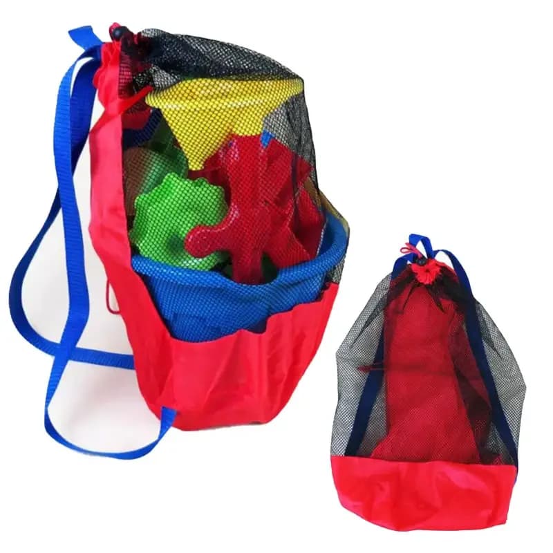 Borsa da spiaggia pieghevole portatile in rete per bambini, cestino portaoggetti per giocattoli da spiaggia, borsa impermeabile per nuoto all'aperto