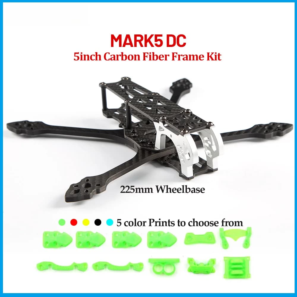 MARK5 DC Carbon Fiber Frame 5inch 225mm Wheelbase 5mm Arm Mk5 with 3D Printout for DIY RC FPV Quadcopter Drone 5'' Propeller