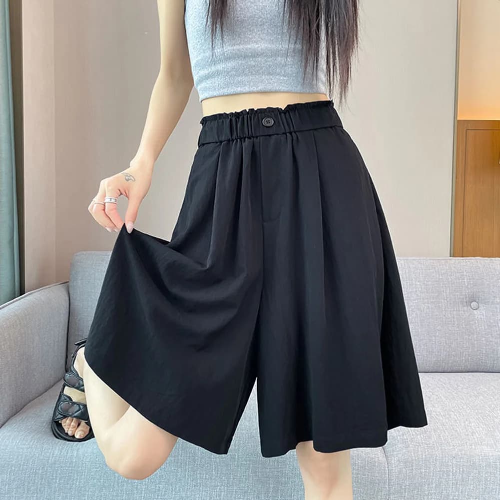 Womens Ice Silk High Waist Loose Wide Leg Shorts Polyester Fabric for Beach Holiday Vacation Cycling Fitness Use