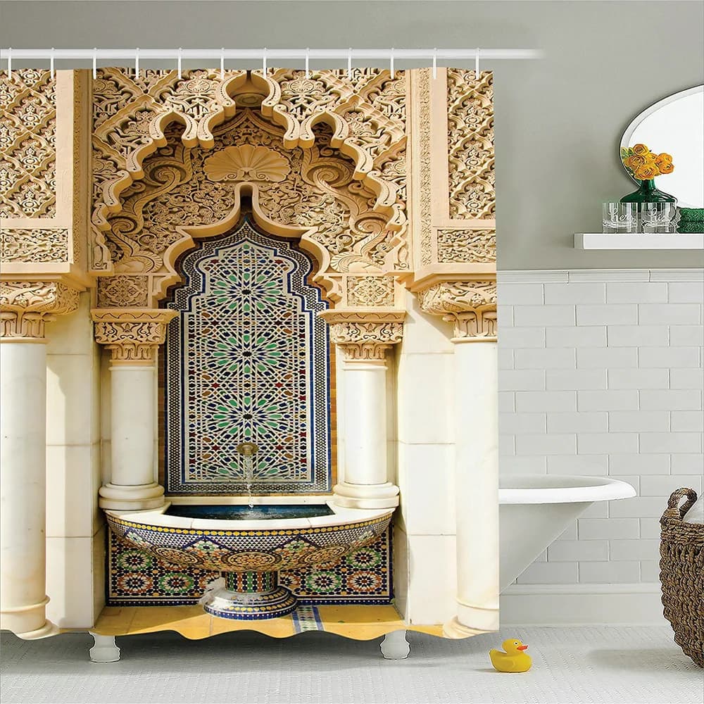 Shower Curtains Shower Curtains for Bathroom Moroccan Shower Curtain Set Aged Gate Geometric Pattern Doorway Design Entrance