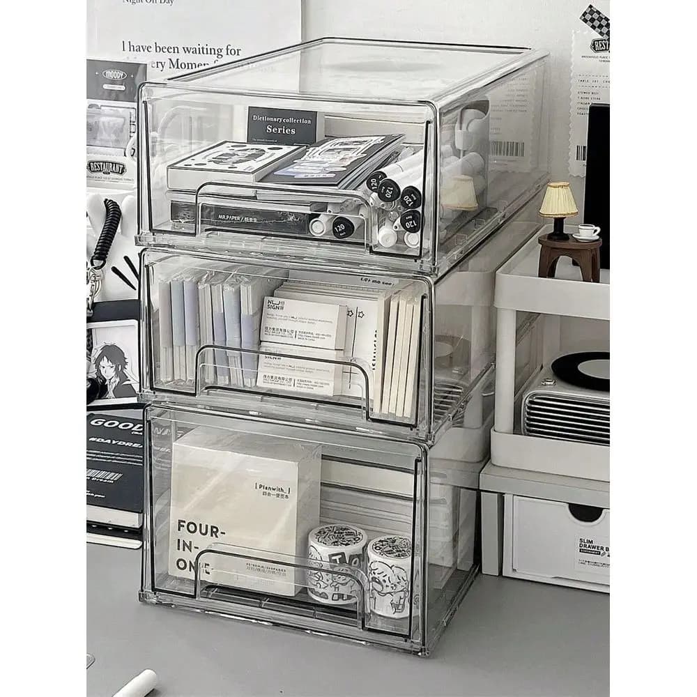 Stackable Transparent Drawer Storage Box, Desktop Stationery Organizer, Wardrobe Underwear Clothing Storage Bin
