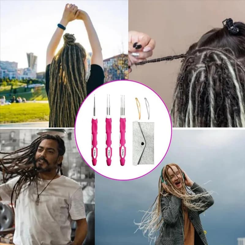 【CALDO】Set di uncinetti per dreadlock con impugnatura ergonomica, strumento di interblocco per locs Aghi per uncinetto Dreadlock da 0,75 mm per capelli