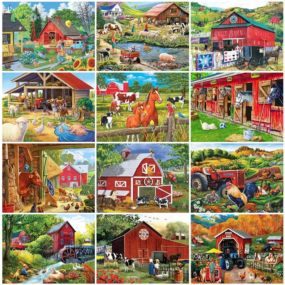5D DIY Diamond Embroidery Farm Full Square Round Diamond Painting Landscape Moasic Art Wall Art Decorations