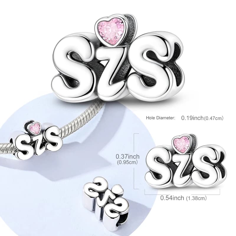 Original 925 Sterling Silver Charms Pink Heart Zircon Sister Bead Fit Original Bracelets For Women DIY Jewelry Gift