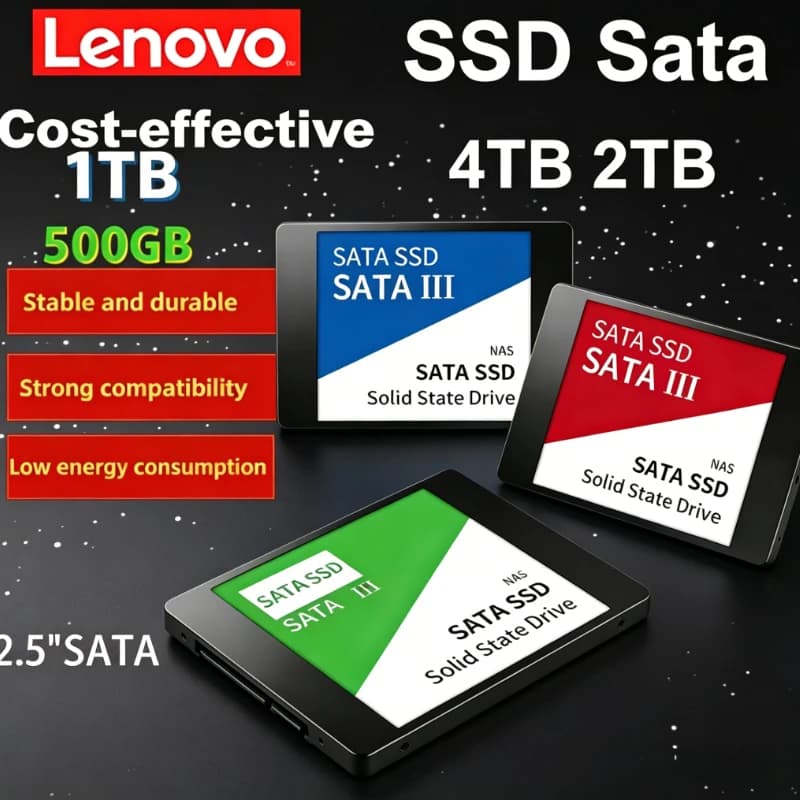 SSD Portatile Lenovo 1TB 2TB, Unità a Stato Solido Esterna USB 3.1 ad Alta Velocità, 560MB/s, Ultra Sottile 2.5 Pollici per Mac e PC