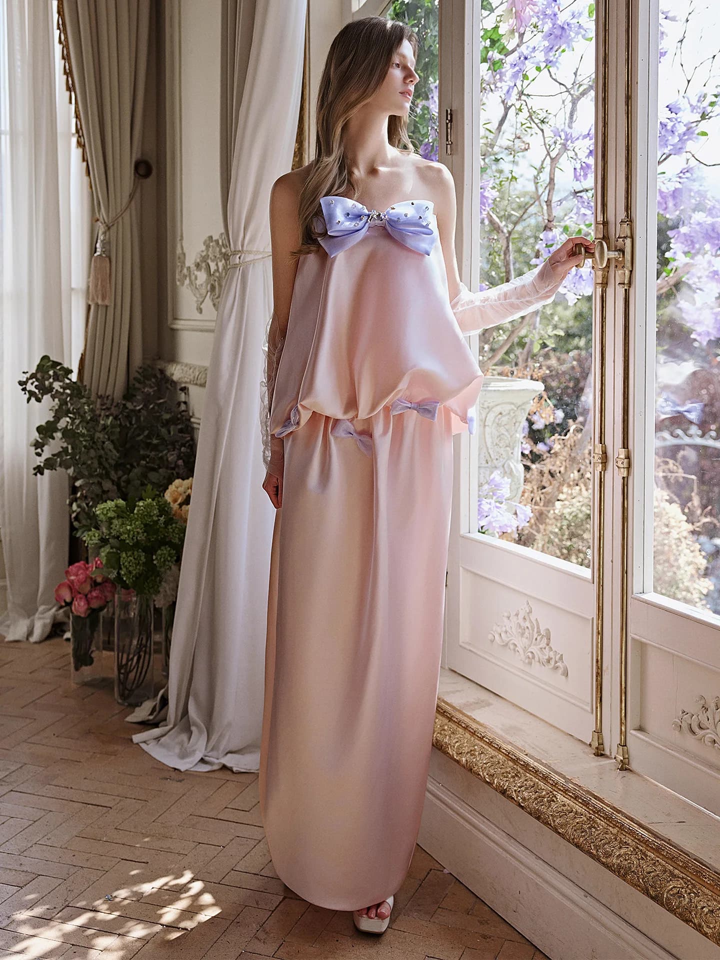 Elegant Pink Wedding Dress Set for Short Women 2026 New Style Sweet Style Floral Handmade mid Waist A-Line Skirt Long Dress