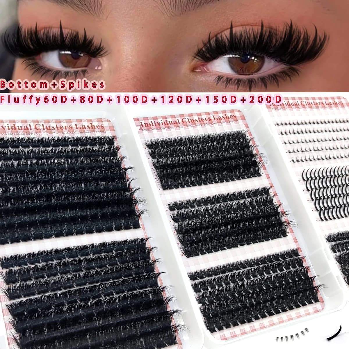 Nuovi Ciglia a Ciuffetti Voluminosi 200D-60D, Ciglia Inferiori + Ciuffetti a Spina, Ciglia a Ciuffetti Effetto Fata Manga, Ciglia a Ciuffetti Estese con Effetto Spikes