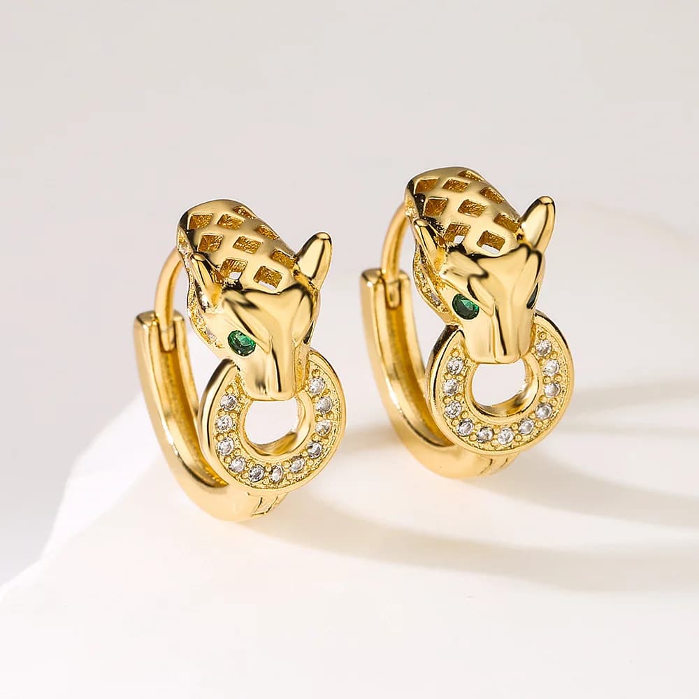Hip-hop High Quality Leopard Hoop Earrings For Women/Girls , Stainless Steel With AAA CZ Stone Row,Elegant Jewelry