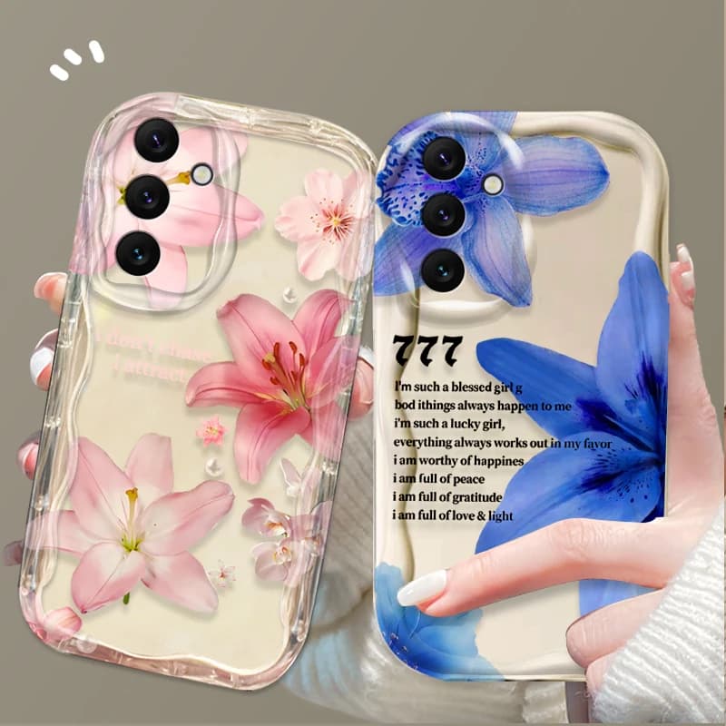 Phone case with pink lily pattern for Samsung Galaxy A16 A06 A35 A25 A15 A05S A54 A34 A14 A73 A33 A23 A52
