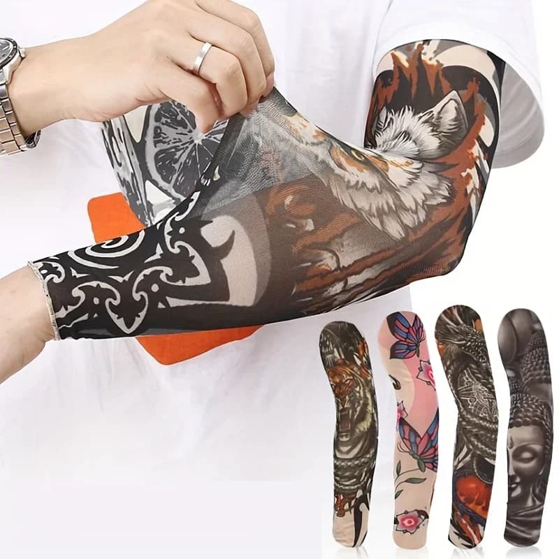 4 pairs - casual combination of identical sun protective sleeves for men and women, flower sleeves OLD SCHOOL, protective ice effect sleeves, outdoor cycling sleeves, protective driving sleeves, casual combination. New Arrival