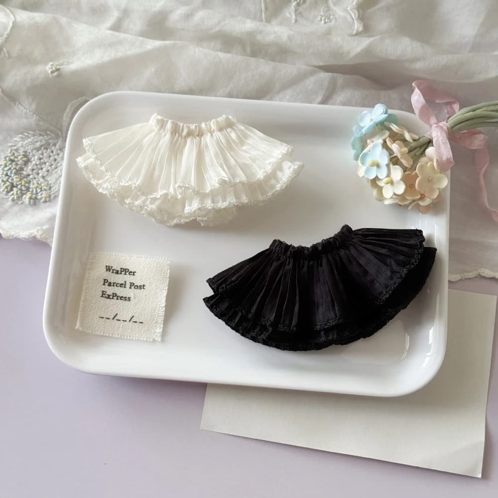 4 Styles Lace Pleated Mini Skirt & Denim Skirt for 10cm Plush Doll Replacement Clothes Beige White Black Denim