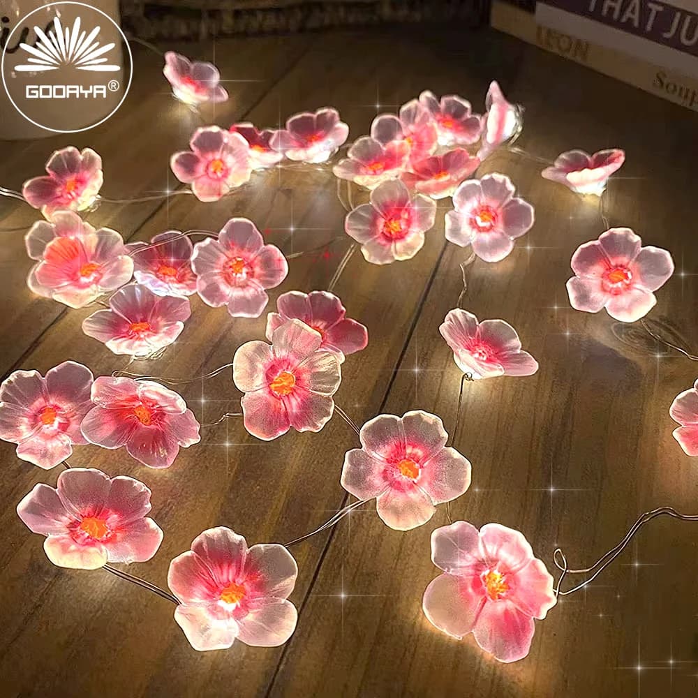 30 LED Cherry Blossom Light Fairy String Luci notturne Lampade a forma di fiore rosa Alimentazione a batteria per la decorazione della ghirlanda di Natale