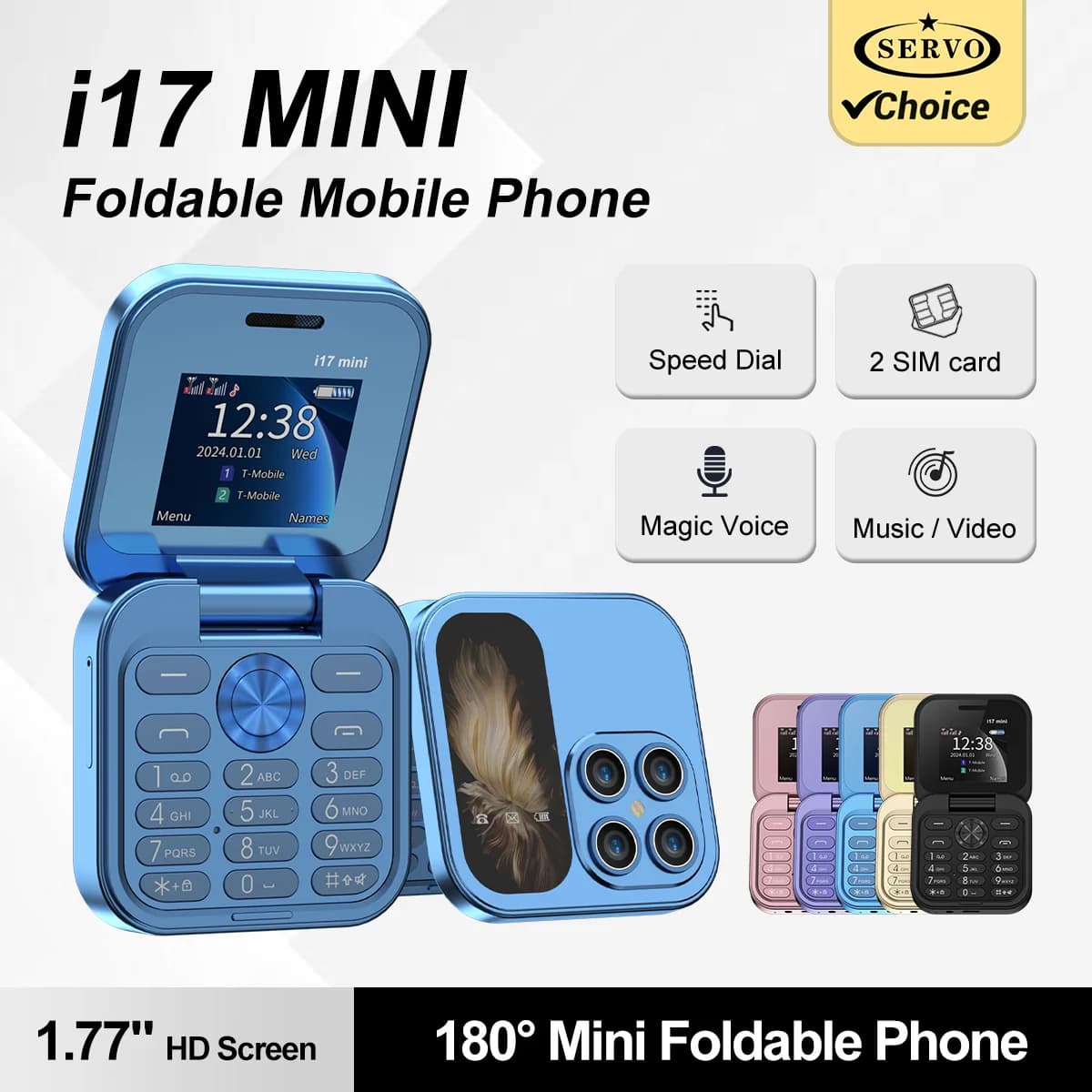 SERVO I17 Mini Dual SIM Card Flip Mobile Phone 2G GSM Magic Voice FM Radio Speed Dial Video Player Flashlight Foldable Cellphone