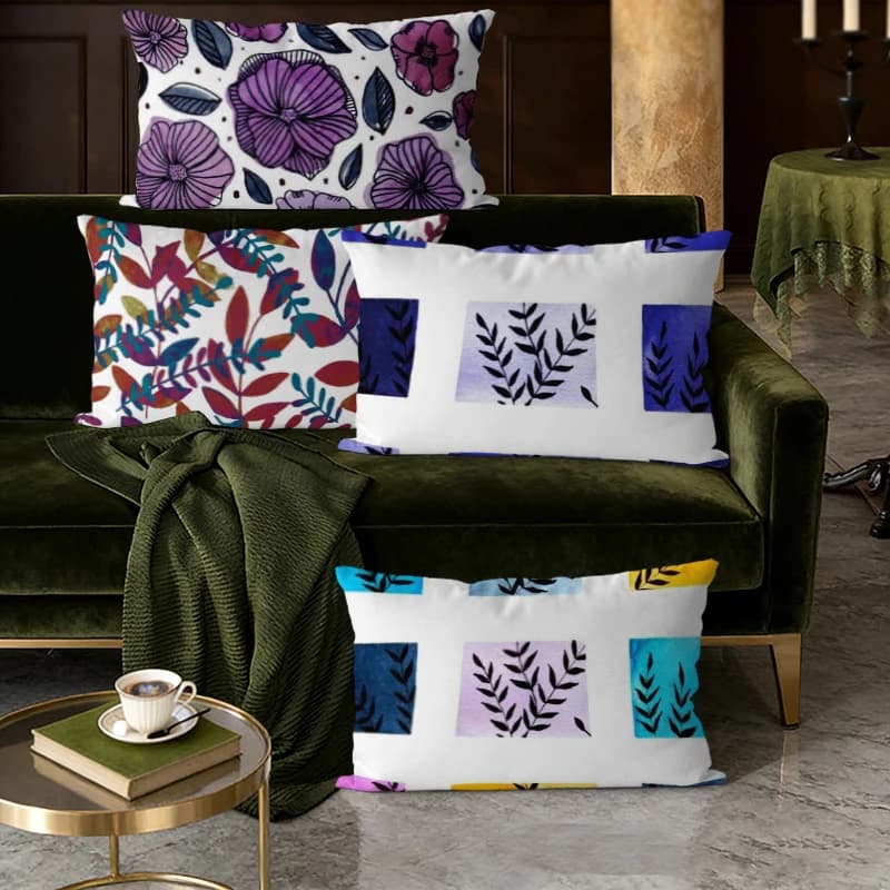 Watercolor Floral Leaf Throw Pillow Covers Suitable For Sofa Bedroom Car Pillow Cover Cushion Rectangular Back Cushion
