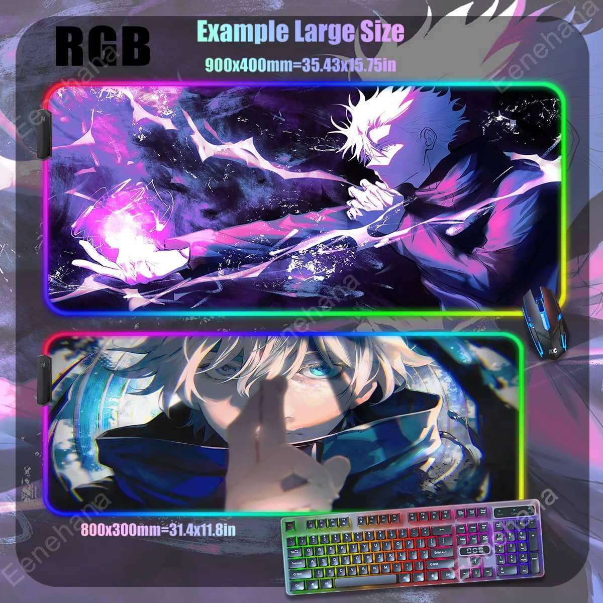 Tappetino per Mouse Anime tappetino per Mouse Large Gojo Satoru accessori da gioco tappetino da scrivania per tastiera Yuji tappetino per Mouse retroilluminato a Led Jujutsu Kaisen RGB