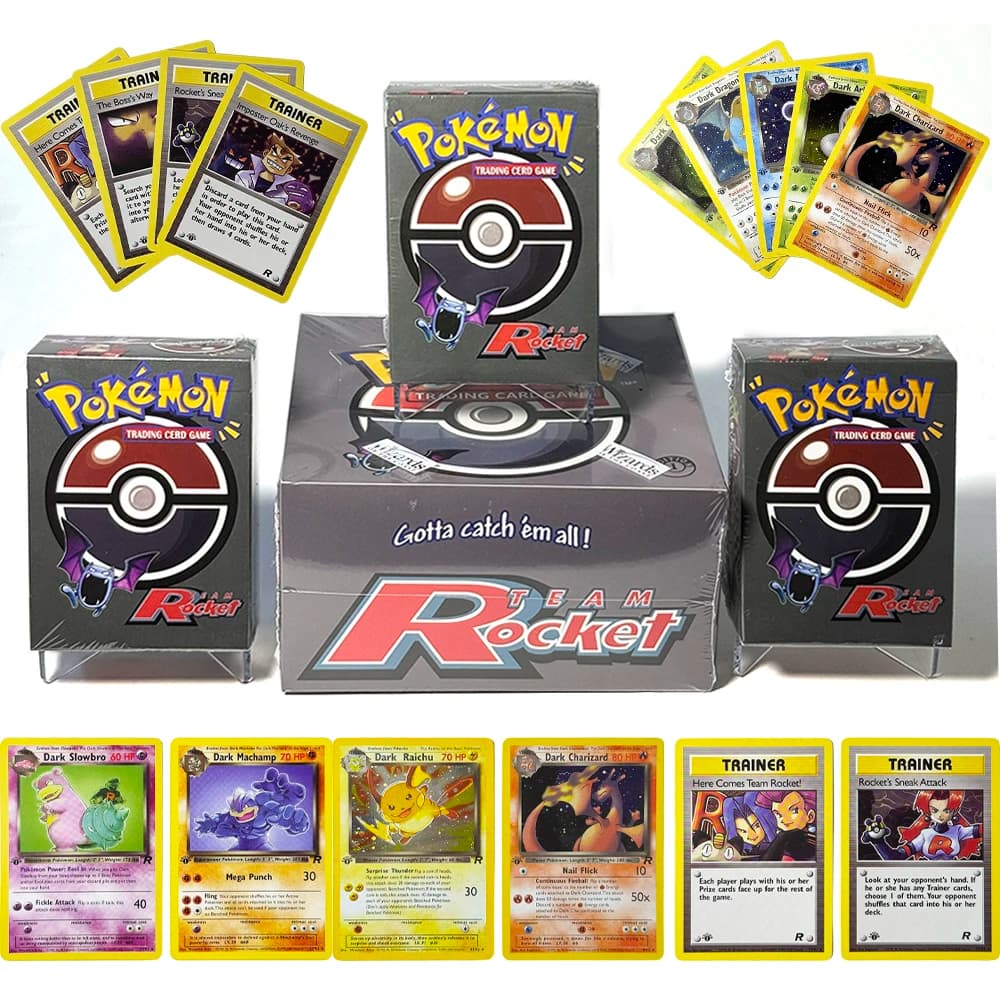 PKM 83PCS self-madeTeam Rockets Game Cards Whole Set and Year 2000 Booster box Pack 1st Edition Sealed Collectible Toys and Gift