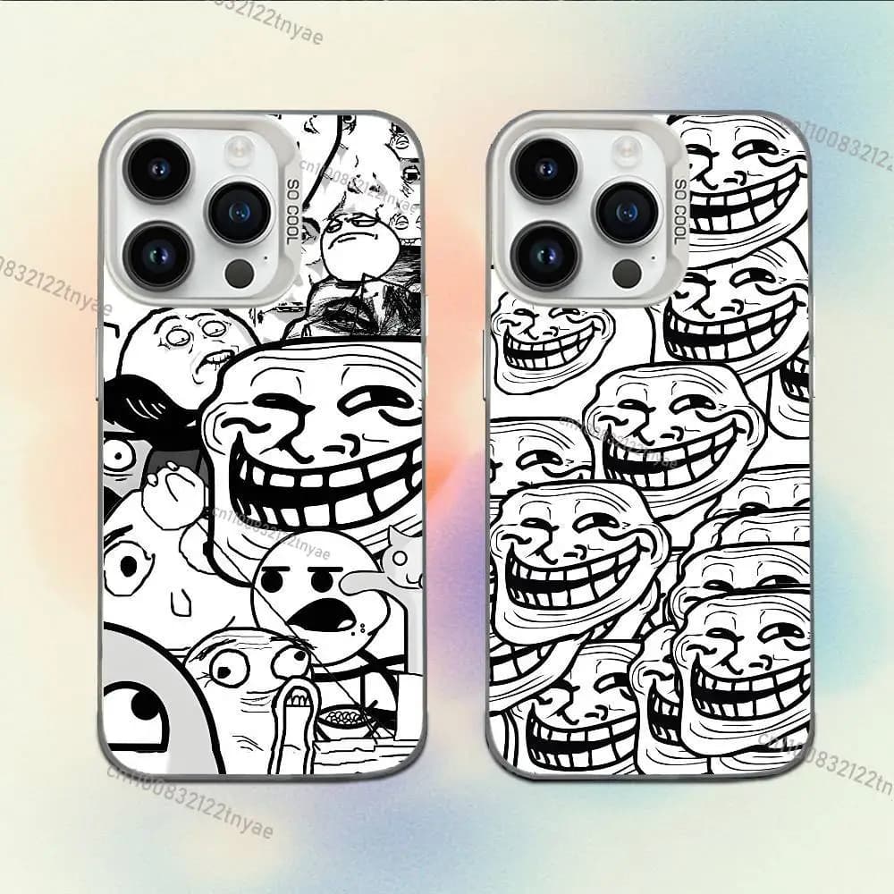 Divertente Cover per iPhone con Memes T-Trollfaces per iPhone 17, 16, 15, 14, 13, 12, 11, Mini, Pro, E, MAX, Bianca Opaca Antiurto