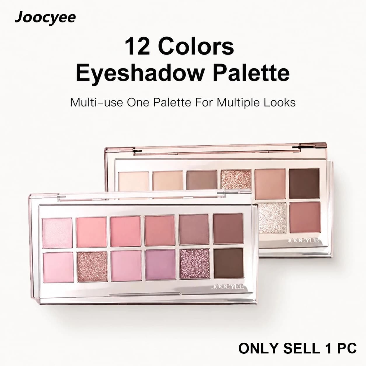 Palette Ombretti Joocyee 12 Colori, Effetto Opaco e Perlato, Lunga Durata, Facile Applicazione, Finitura a Bassa Saturazione, Palette Ombretti per Uso Quotidiano