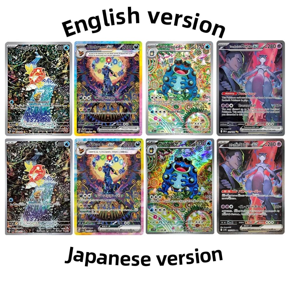 Carte Pokemon Foil Versioni inglesi e giapponesi UMBREON MEWTWO MAGIKARP Collezione di giochi Carte proxy PTCG Regali giocattolo per bambini
