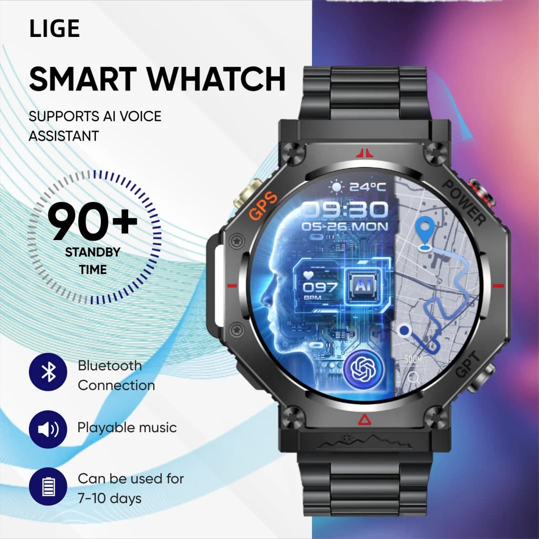 LIGE 530mAh Astuto Della Vigilanza AMOLED HD Risoluzione 360*360 Smartwatch Ossigeno Nel Sangue Monitor di Salute Uomini Smartwatch 100 + Sport Tracker