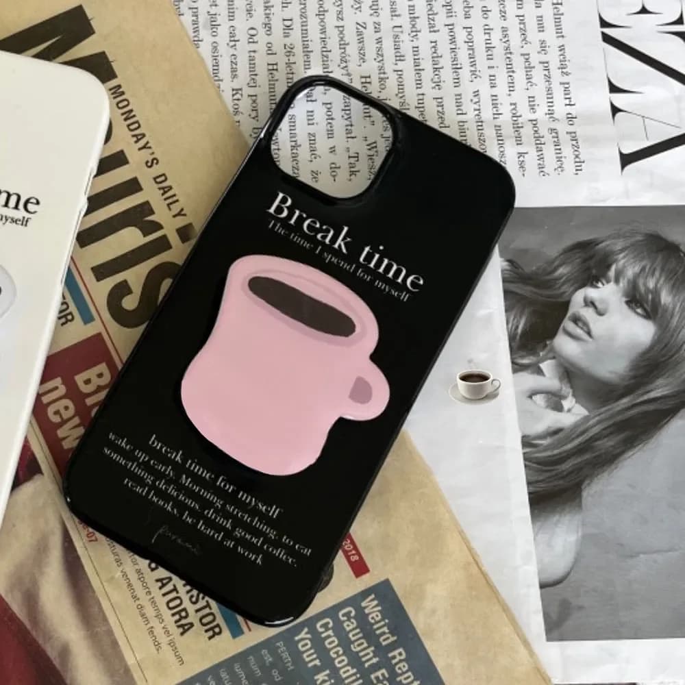 Korean Ins Style Break Time Coffee Case Phone Case For iPhone 17 Air 16 15 14 13 12 11 8 Pro Max 16 Pro 15 Plus Anti-Drop Cover
