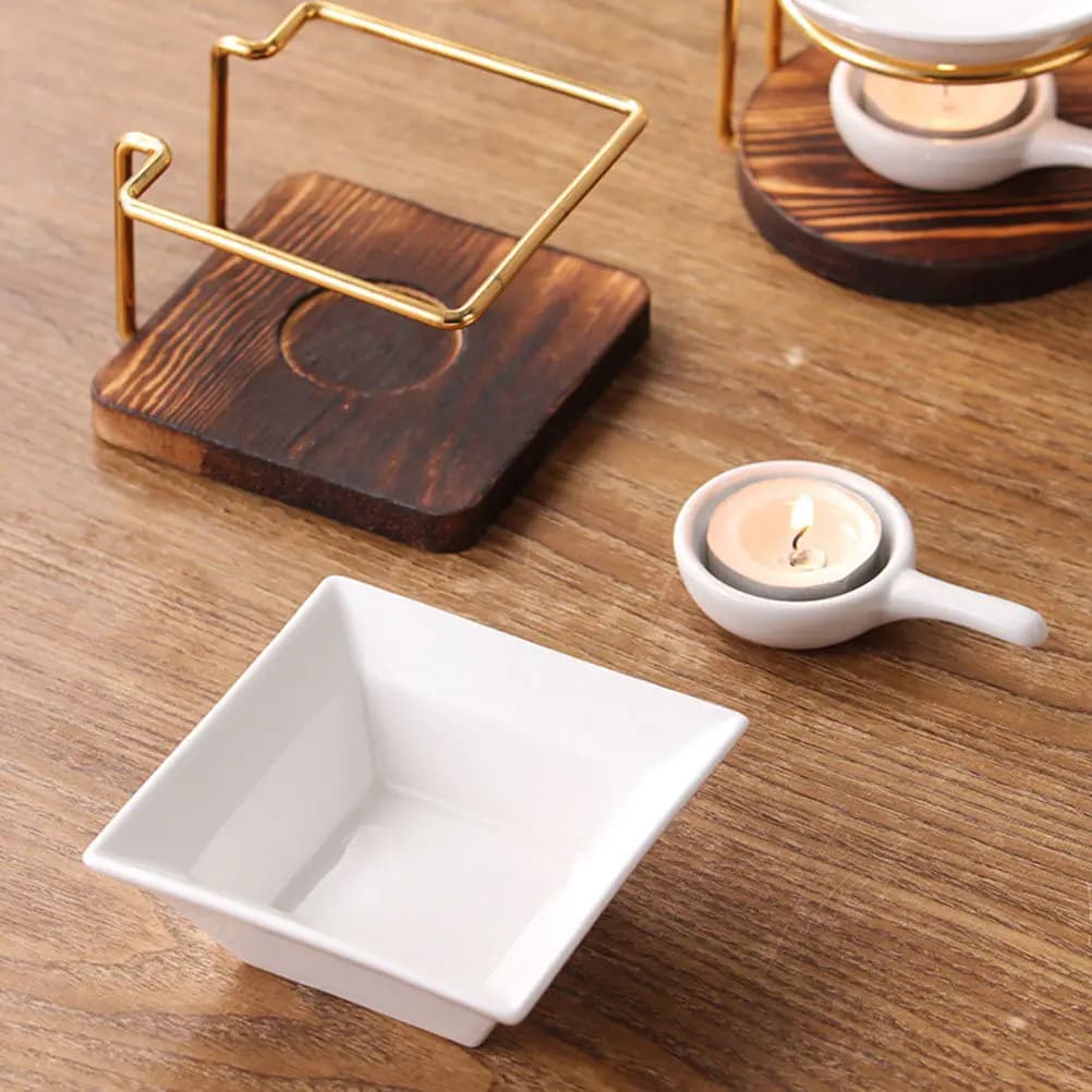 Set di 1 Portacandele in Ceramica e Legno, Diffusore di Aromi, Bruciatore per Oli Essenziali, Fornello Decorativo per Incenso e Cera Profumata