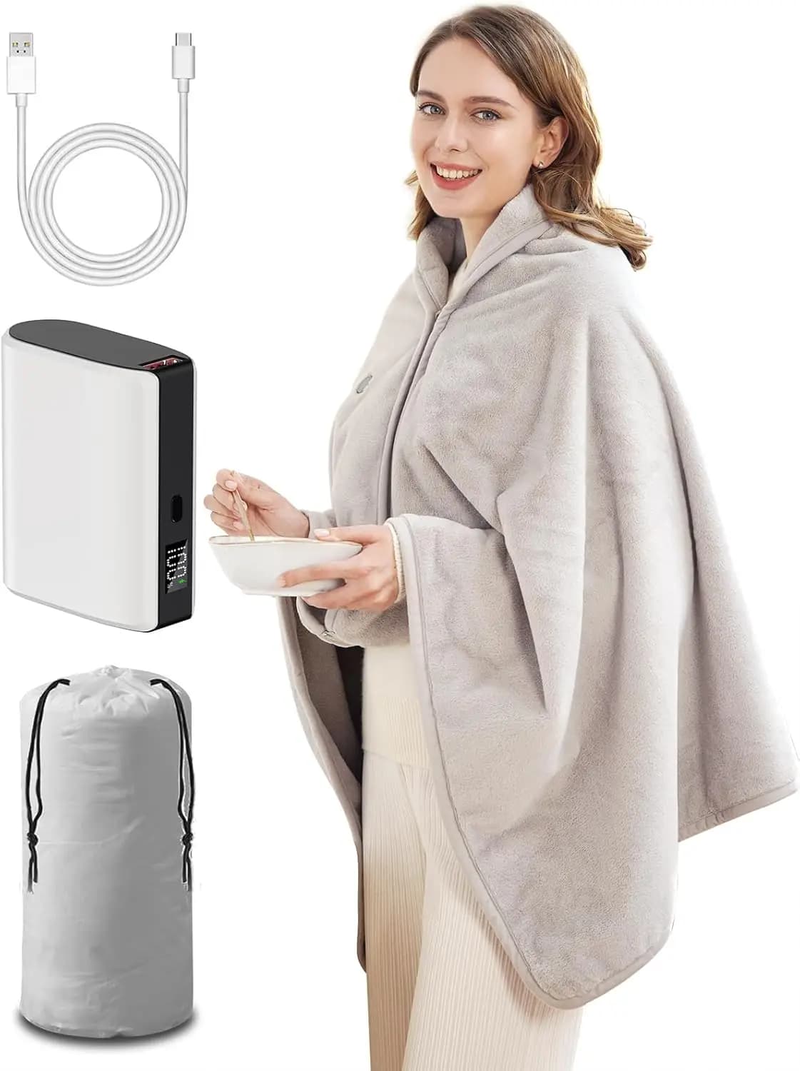 Coperta riscaldata USB con batteria, tiro elettrico portatile senza fili per collo e spalle, 3 livelli di riscaldamento