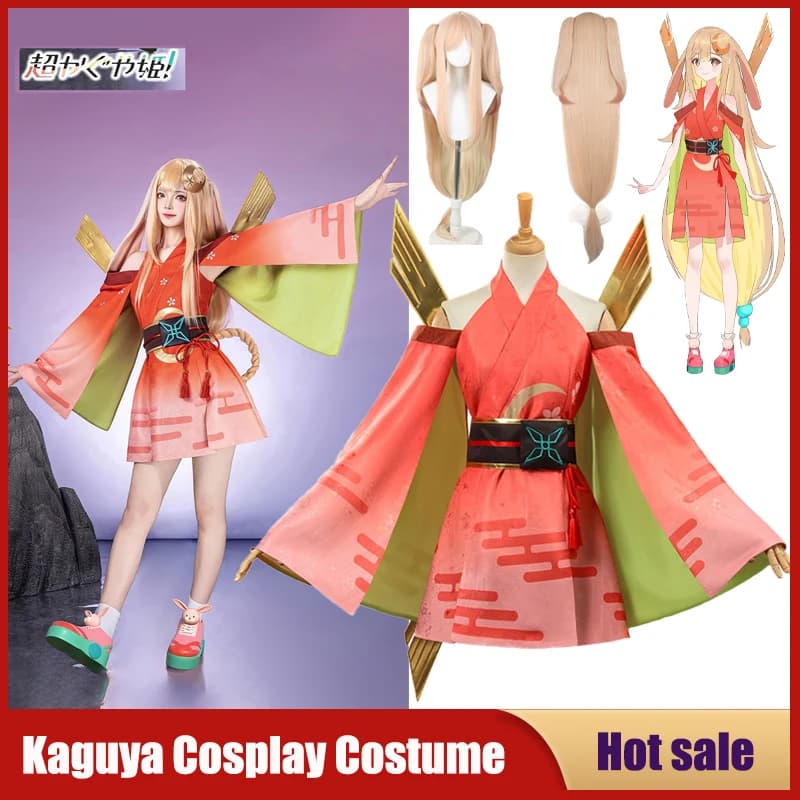 Costume Cosplay Anime Cosmic Princess Kaguya, Set Kimono e Parrucca Kaguya Yachiyo Runami, Abito da Cosplayer per Feste e Carnevale