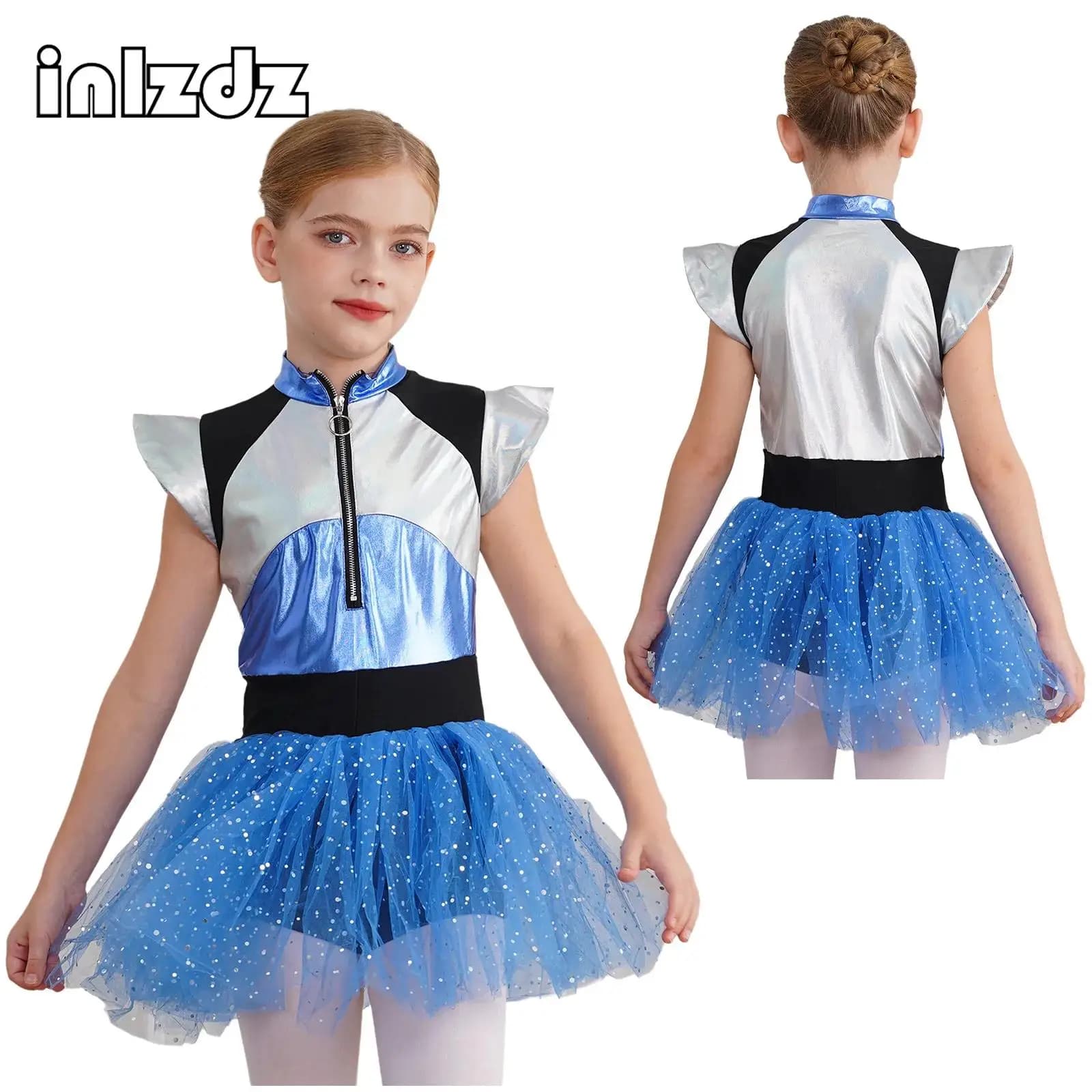 Ragazze Alien Robot Astronauta Balletto Vestito da ballo Maglia luminosa Tulle Tutu Body Abito Ginnastica Pattinaggio di figura Costume da prestazione