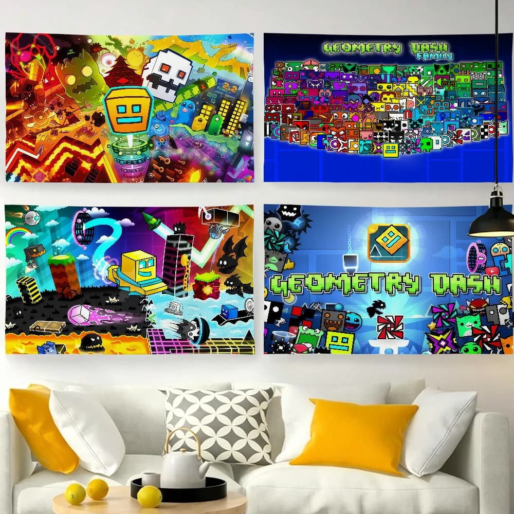 Game Geometry D-Dash flag For Garden Party Living Room Home Wall Decor Banner Bedroom Outdoor Tapestry