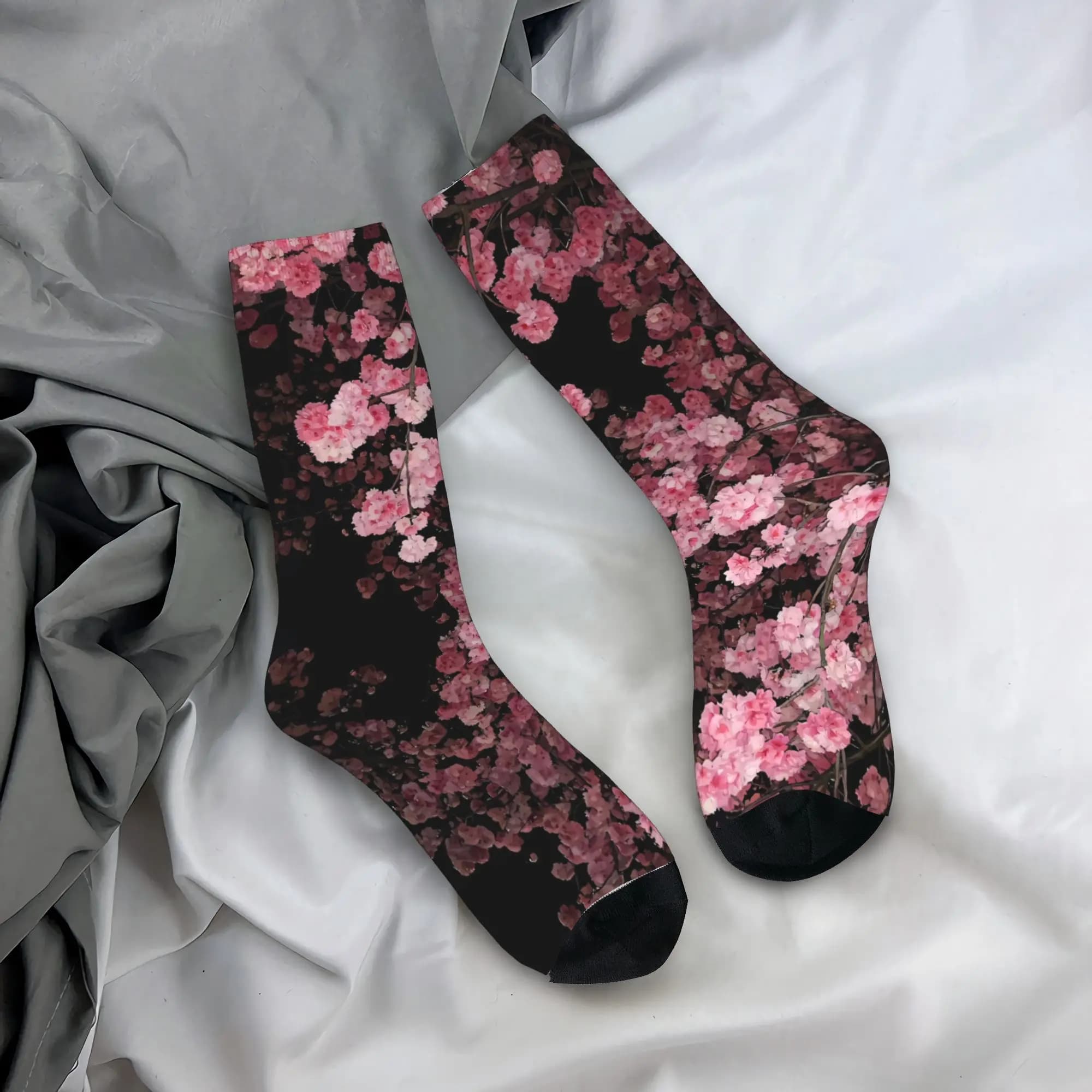 Japanese Sakura Cherry Blossoms Socks Gothic Stockings Men Warm Soft Cycling Socks Autumn Printed Non Slip Socks