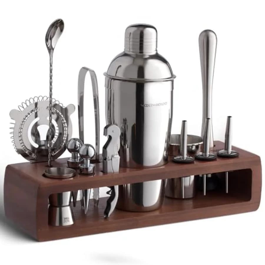 Set da Cocktail da 21 Pezzi con Supporto, Kit da Barman per Accessori Bar Domestico: Shaker Martini da 24oz, Jigger, Strainer, Cucchiaio da Bar