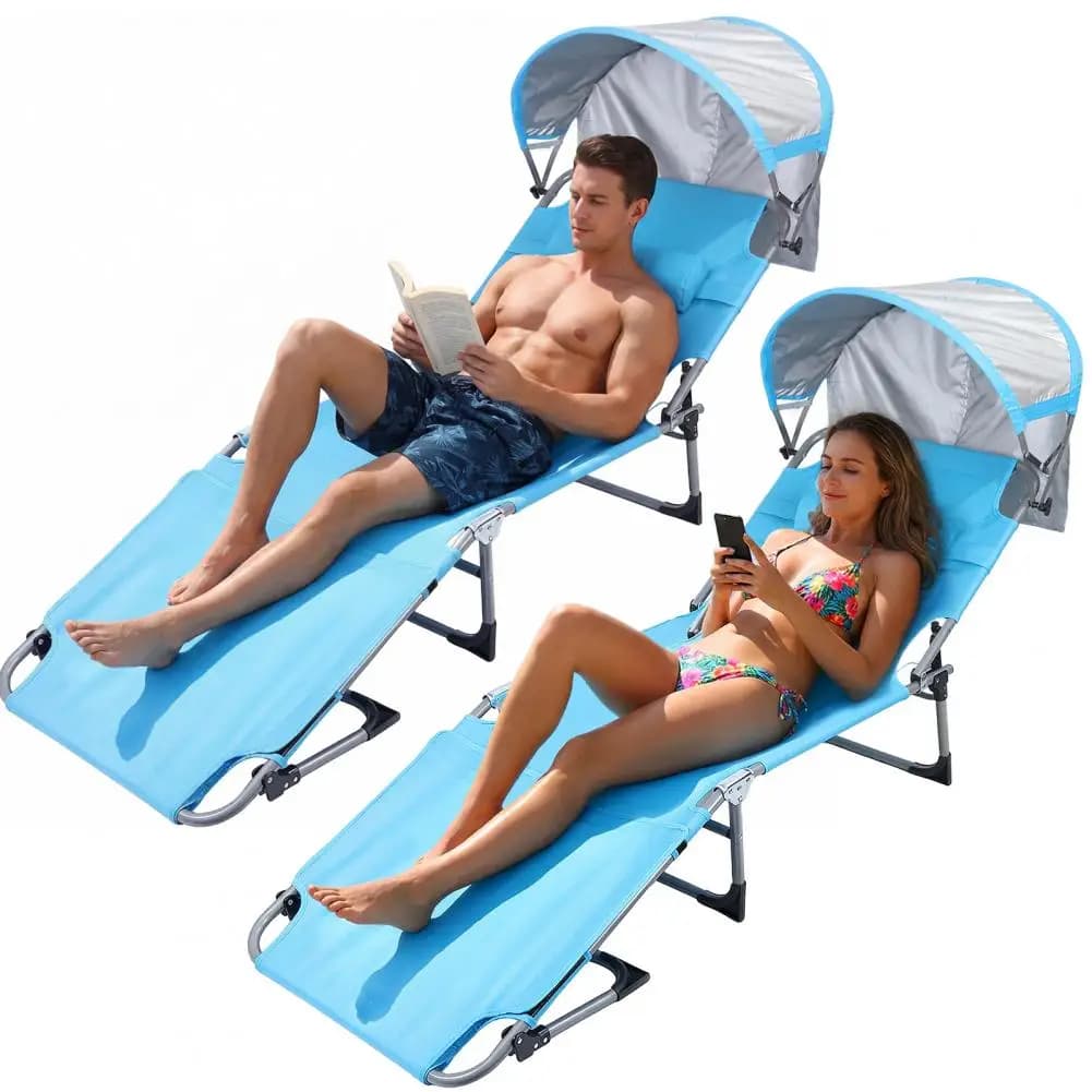 27 Inch Oversized Folding Tanning Chair with Face Hole & Canopy, Portable Face Down Lounge Chair with Pillow, Adjustable 3-Posit