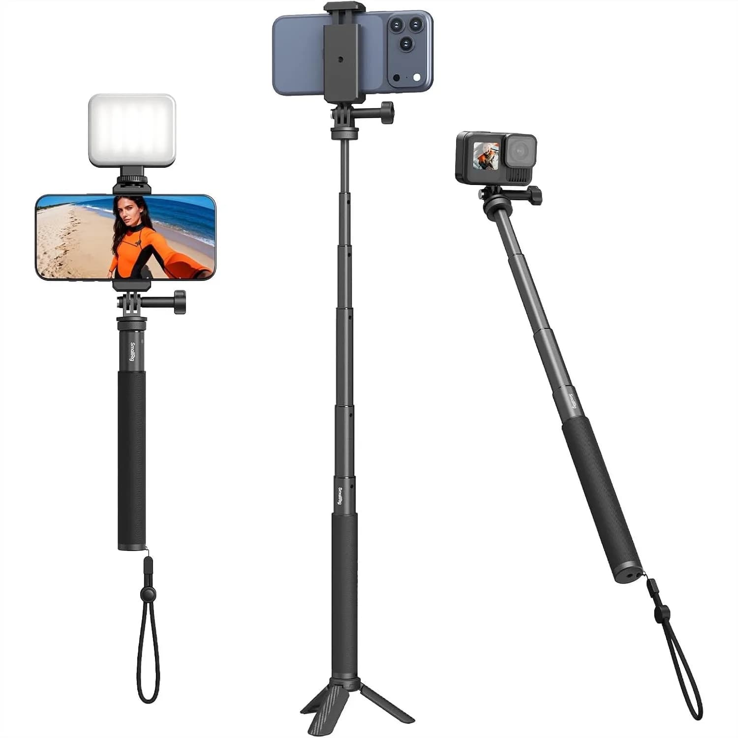 Treppiede invisibile per selfie stick per action camera, asta estensibile da 95 cm con morsetto per telefono per GoPro, Insta360, DJI