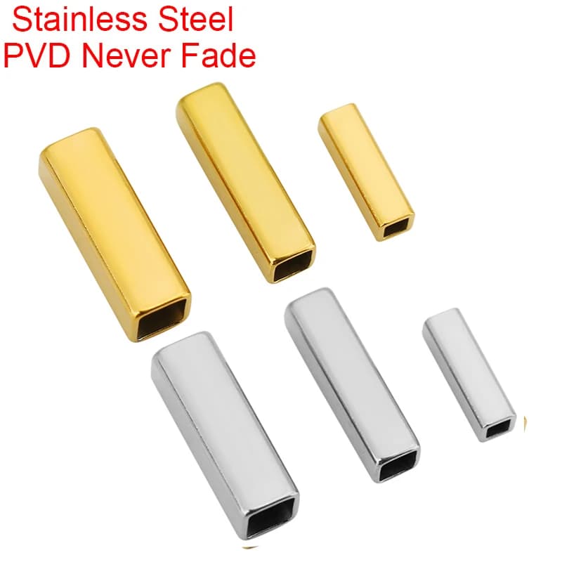 10 pz. Perline distanziatrici quadrate in acciaio inossidabile con foro grande 10 15 20 mm, non sbiadiscono, per collane e bracciali fai da te