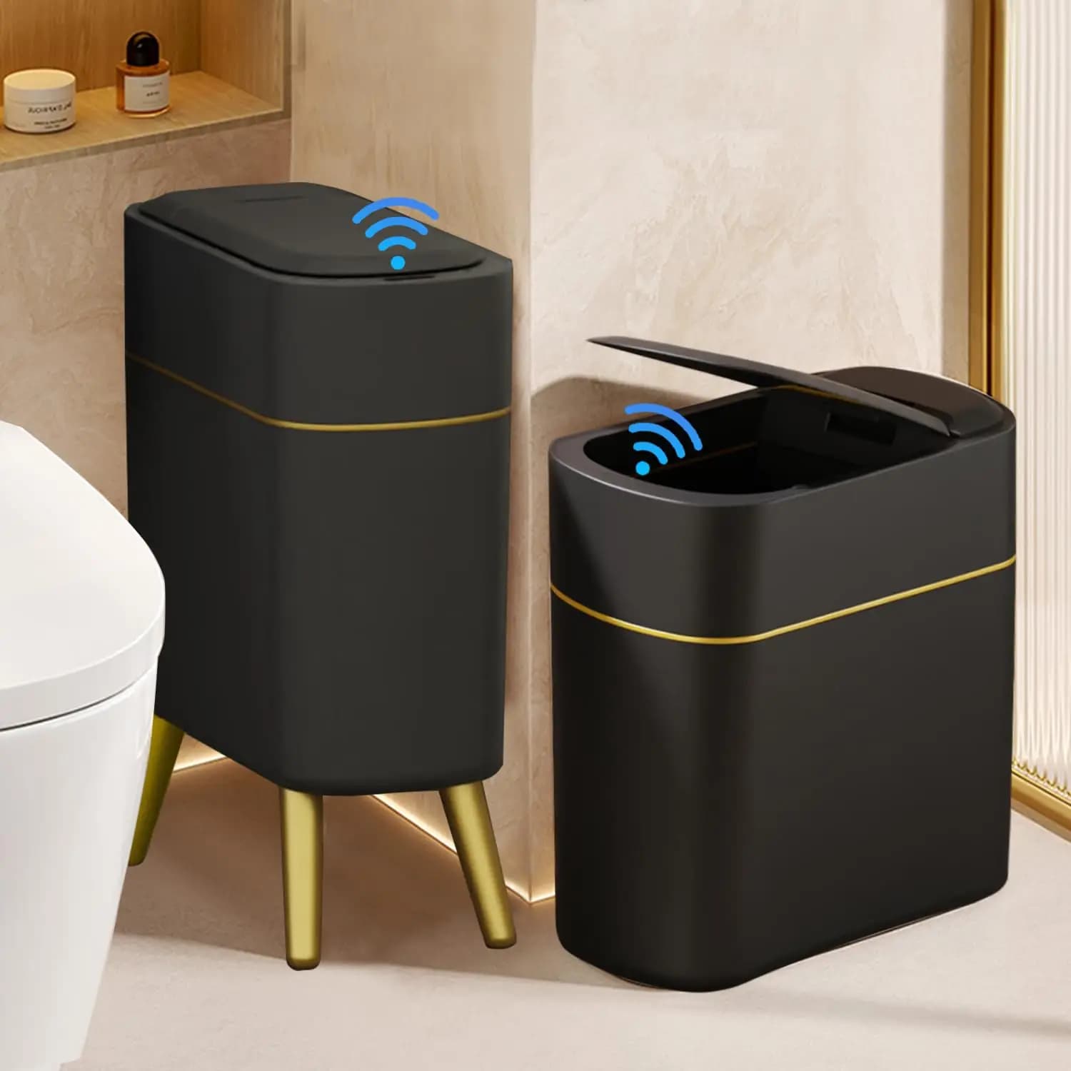 Cestino Automatico per Bagno con Sensore di Movimento e Coperchio, Pattumiera Intelligente Sottile da 2,5 Galloni per WC, Nero