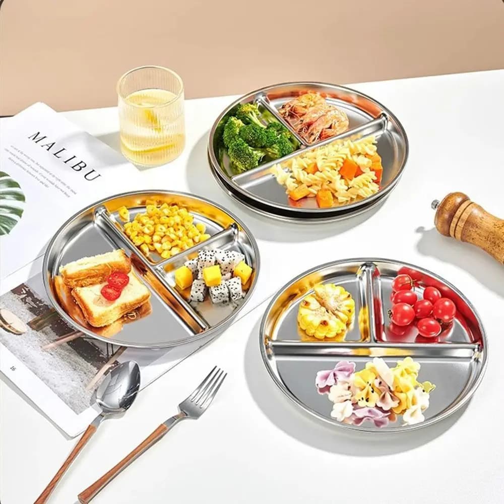 Stainless Steel 304 Infrangible Porction Control Plate, Round Plate for Balanced Diet and Weight Loss