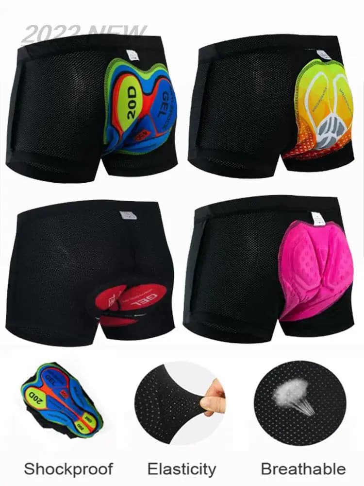 Men's and women's network cycling shorts, shockproof cycling pants, MTB black bike underwear, gel padding, update, 2022