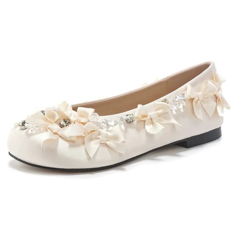 Women's Dancers Embellished by Rhinestones with Cute Bow Women's Design Luxury Satin Shoes For Women's Fashionable Autumn Ballet Sneakers and Lightweight
