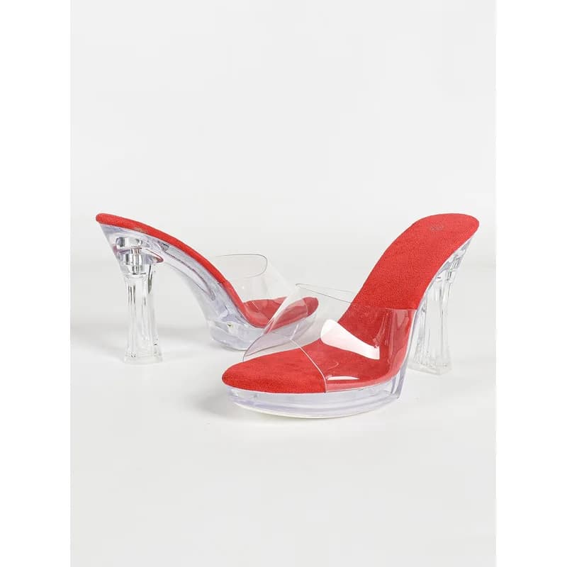 Model Show Platform Crystal Shoes Women's Transparent Slippers Thick Heel PVC High Heel Sandals Sexy Size 43 Non-slip Pink Beige