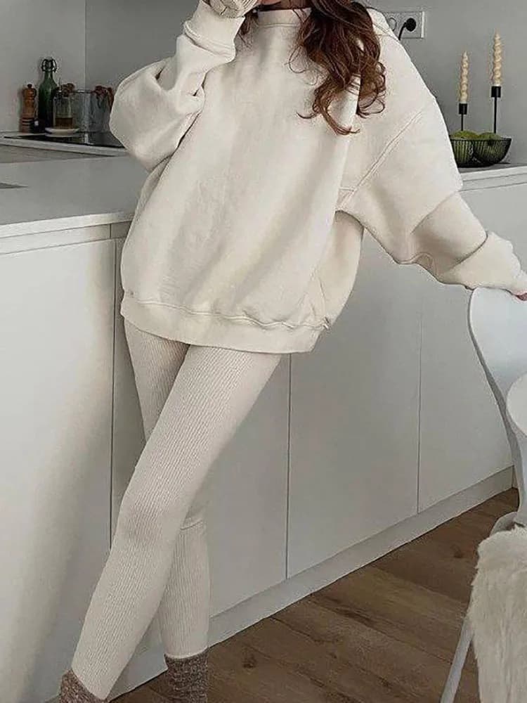 Tuta sportiva autunno inverno tinta unita tuta da donna casual felpa girocollo e pantaloni slim set manica lunga 2 pezzi completo