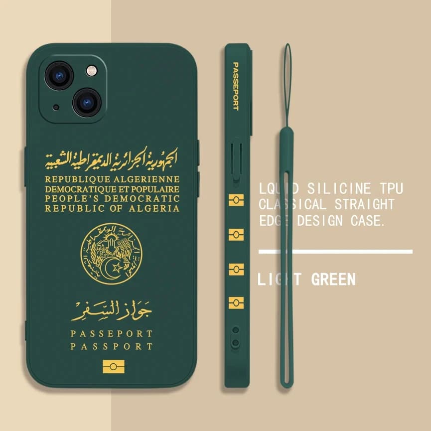 Custodia per passaporto Algeria con cinturino da polso per iPhone 17 16 15 14 13 12 11 Pro Max XS X XR 7 8 Plus Mini SE