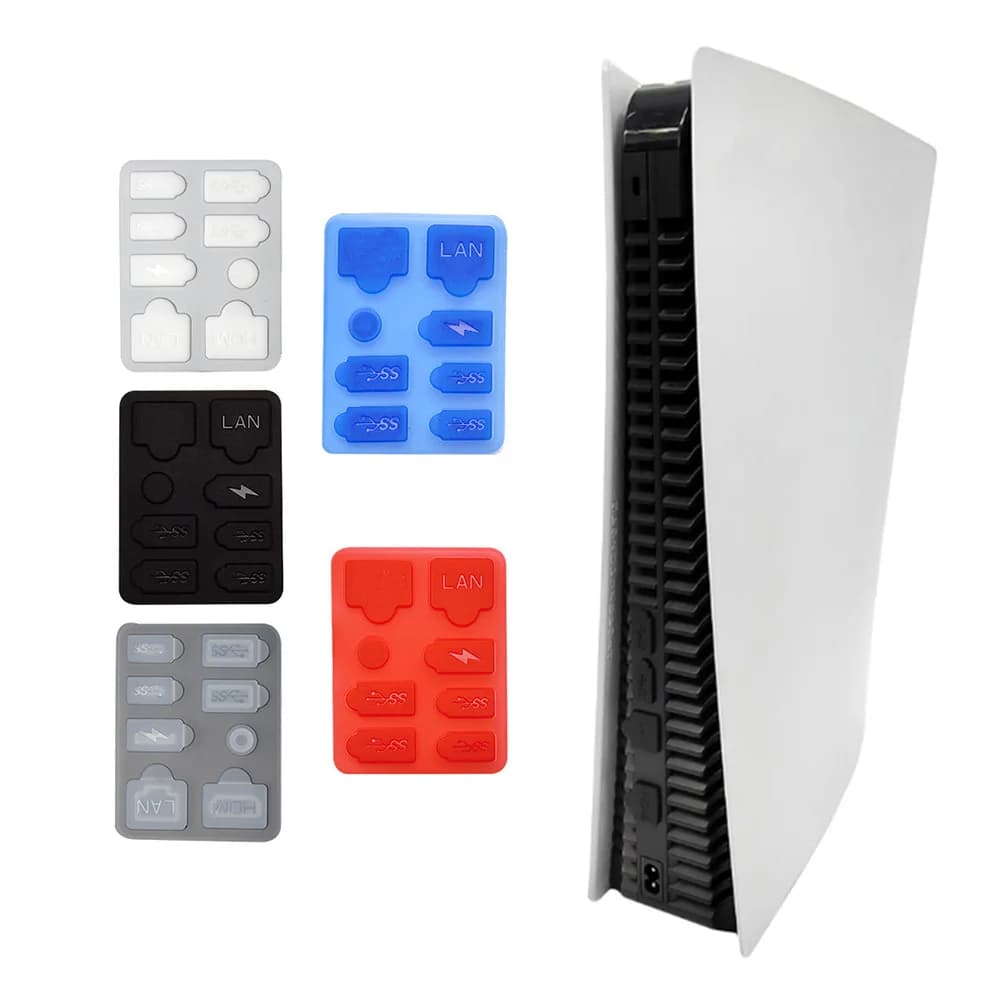 1 Set Tappo Antipolvere per Console di Gioco PS5 SLIM Protezione Antipolvere in Silicone Copertura Antipolvere LAN Tipo-C USB Dock Spina Antipolvere