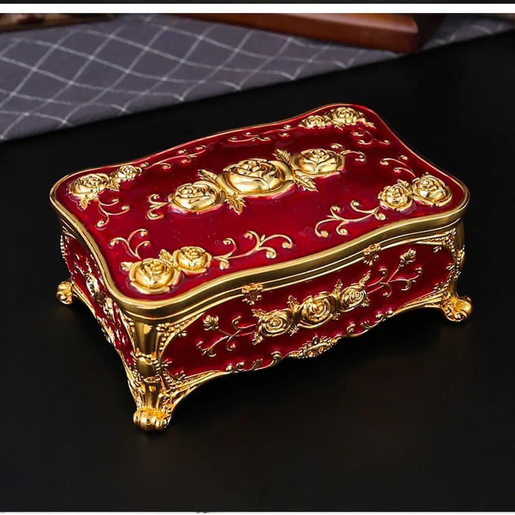 Organizzatore di gioielli con specchio, scatola portaoggetti floccata per gioielli, scatola per gioielli in metallo, elegante organizer vintage per bigiotteria, ideale come regalo di nozze
