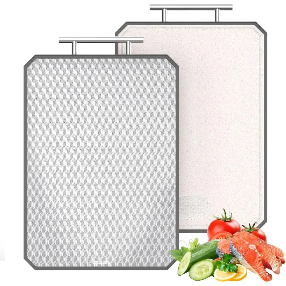 Titanium Cutting Board Double Sided Non Toxic Chopping Board with Juice Groove Large Metal Kitchen Cutting Board for Meat Vegetables Fruits Dishwasher Safe 16x11 Inches