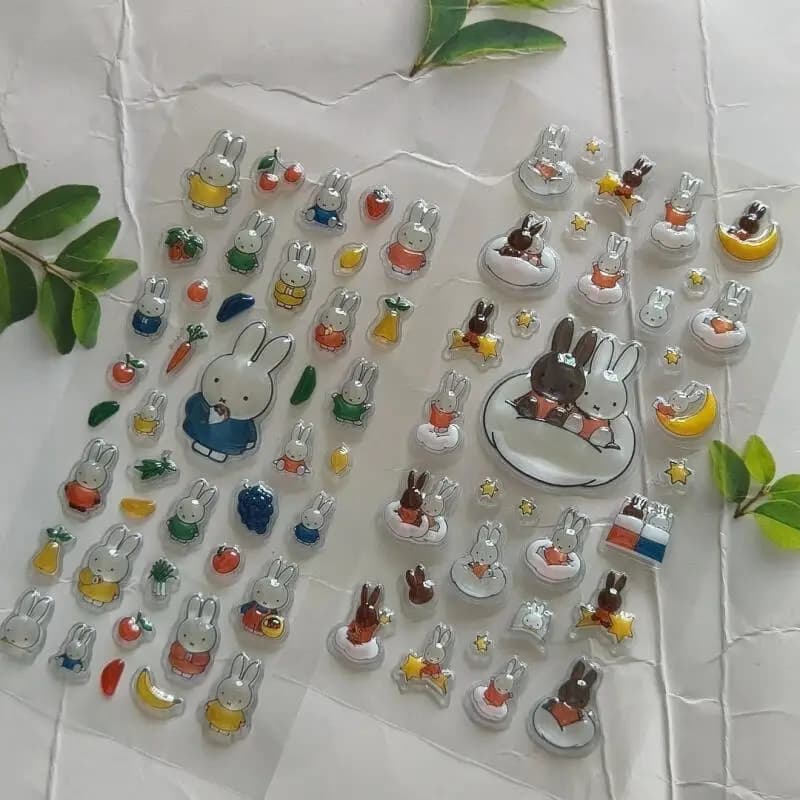 Cartoon Miffy Crystal 3D Relief Stickers Kawaii Creative Peripheral Mobile Decoration Diy Material Student Reward Festival Gift
