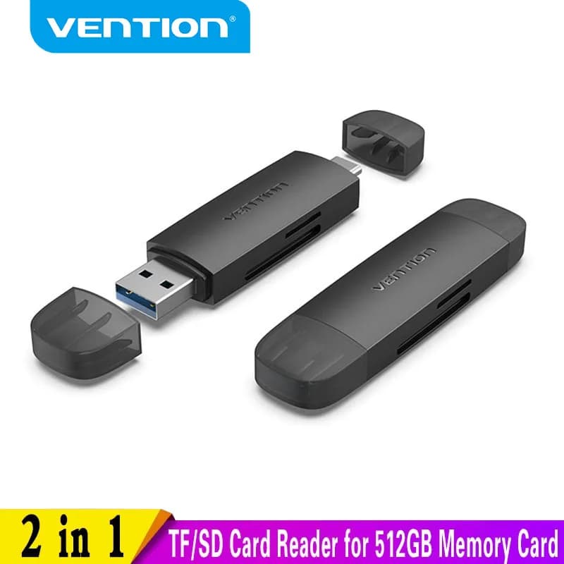 Vention NUOVO Lettore di Schede per PC, Adattatore USB 3.0 2.0 a Micro SD TF, Accessori per Laptop, Lettore Multi Smart Card 2 in 1